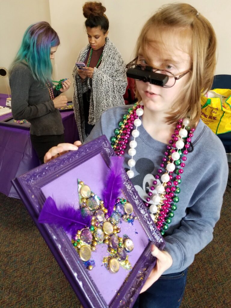 Artwork and artists from the February 2019 — Mardi Gras Fun session at Creating With Blind Abandon.