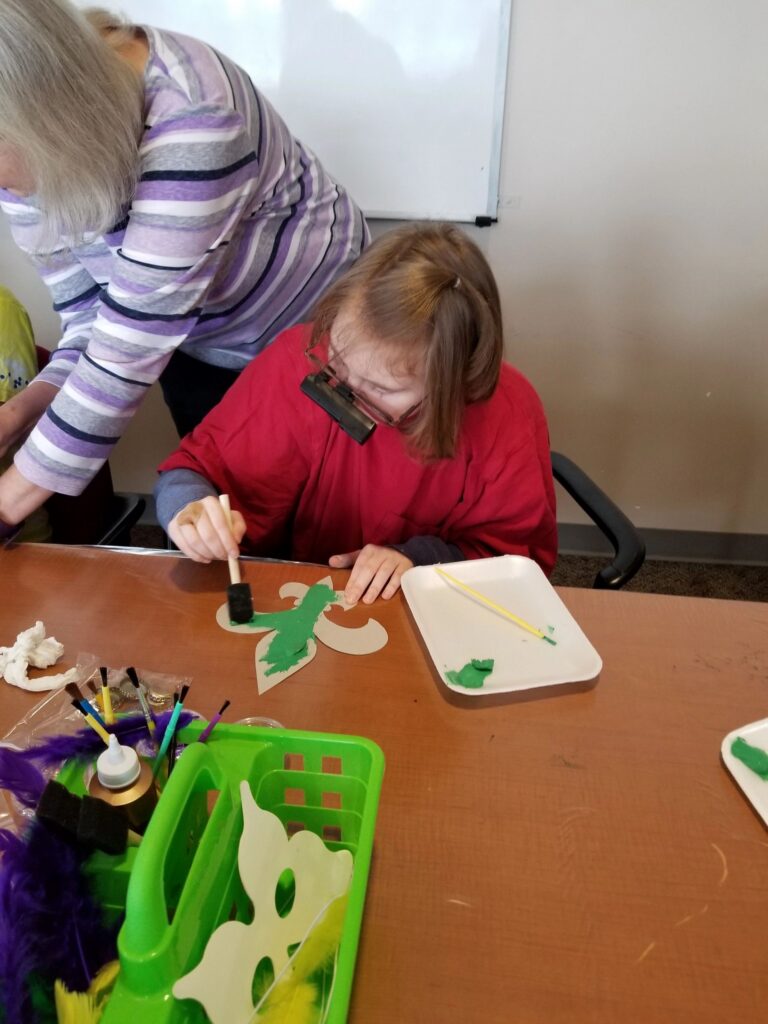Artwork and artists from the February 2019 — Mardi Gras Fun session at Creating With Blind Abandon.