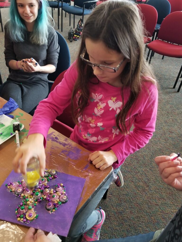 Artwork and artists from the February 2019 — Mardi Gras Fun session at Creating With Blind Abandon.