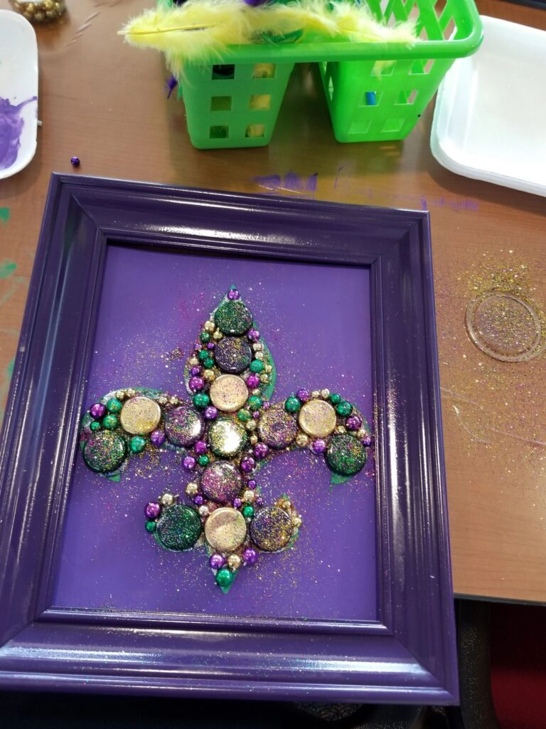 Artwork and artists from the February 2019 — Mardi Gras Fun session at Creating With Blind Abandon.