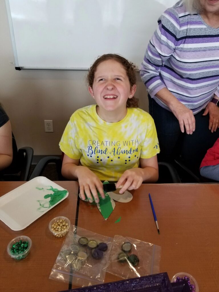 Artwork and artists from the February 2019 — Mardi Gras Fun session at Creating With Blind Abandon.