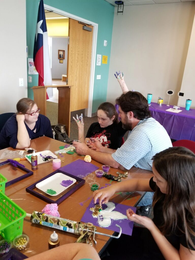 Artwork and artists from the February 2019 — Mardi Gras Fun session at Creating With Blind Abandon.