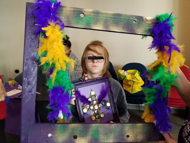 Artwork and artists from the February 2019 — Mardi Gras Fun session at Creating With Blind Abandon.
