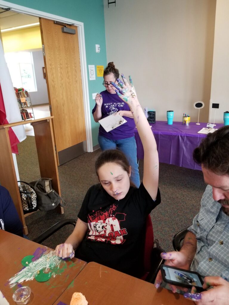 Artwork and artists from the February 2019 — Mardi Gras Fun session at Creating With Blind Abandon.