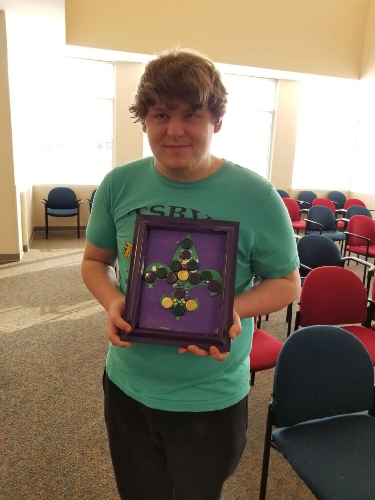 Artwork and artists from the February 2019 — Mardi Gras Fun session at Creating With Blind Abandon.