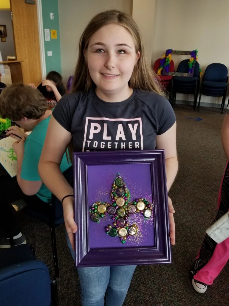 Artwork and artists from the February 2019 — Mardi Gras Fun session at Creating With Blind Abandon.