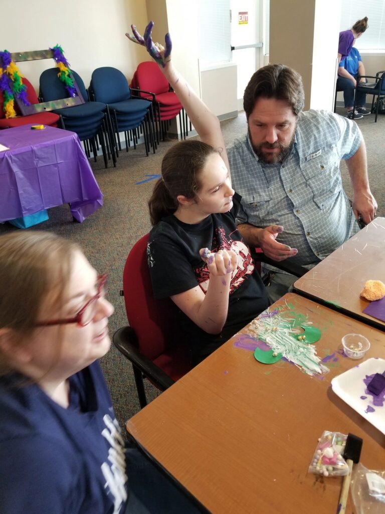 Artwork and artists from the February 2019 — Mardi Gras Fun session at Creating With Blind Abandon.