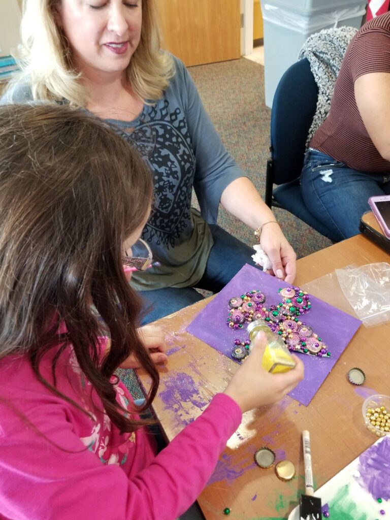 Artwork and artists from the February 2019 — Mardi Gras Fun session at Creating With Blind Abandon.