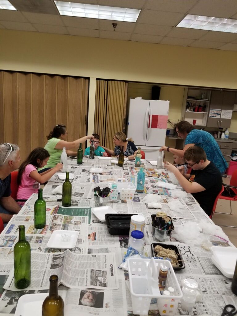 Artwork and artists from the August 2019 Beach Bottles session at Creating With Blind Abandon.