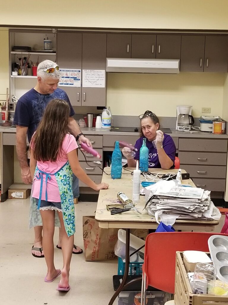 Artwork and artists from the August 2019 Beach Bottles session at Creating With Blind Abandon.