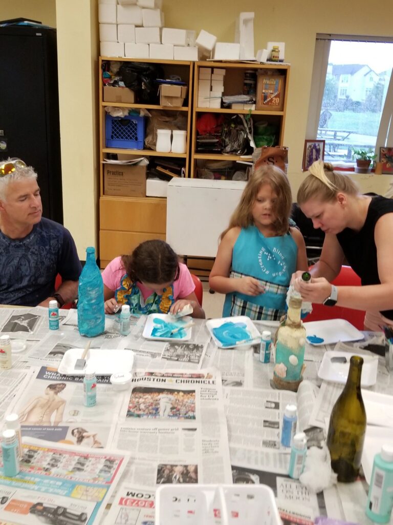 Artwork and artists from the August 2019 Beach Bottles session at Creating With Blind Abandon.