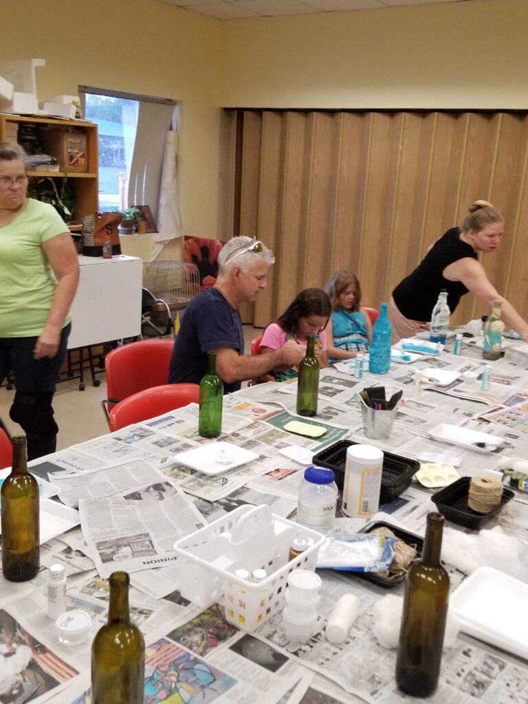 Artwork and artists from the August 2019 Beach Bottles session at Creating With Blind Abandon.