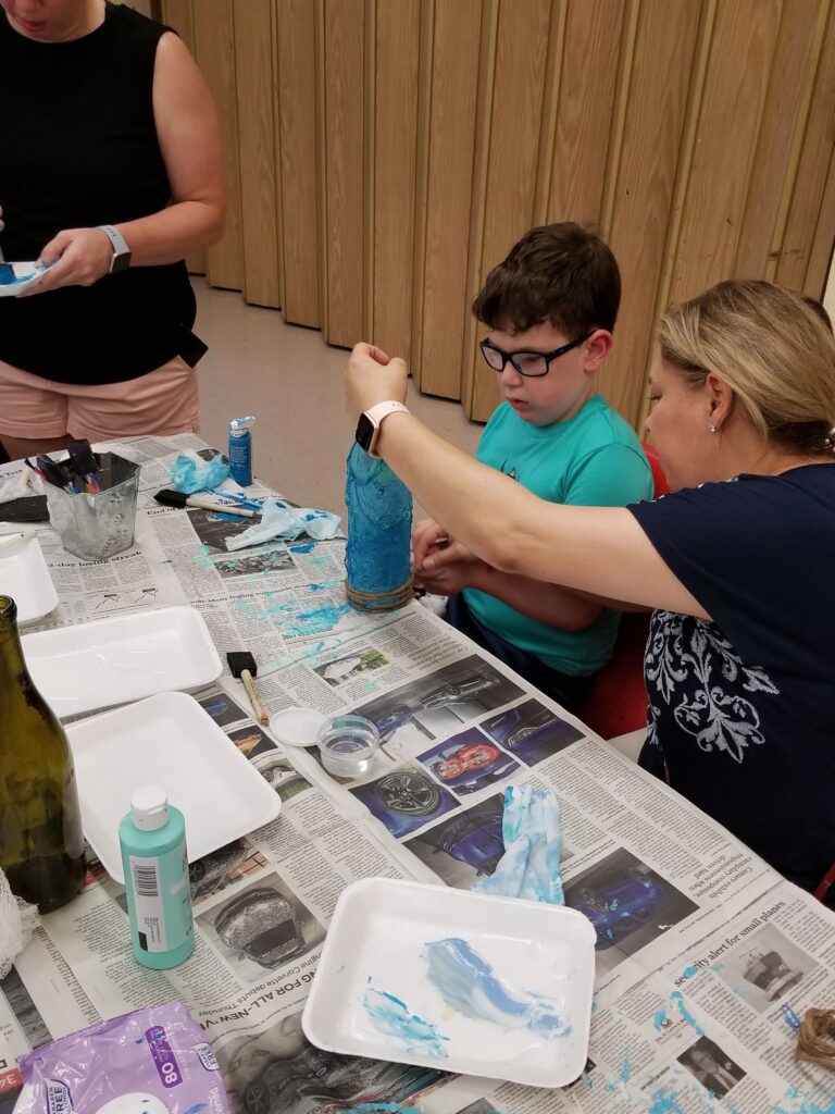 Artwork and artists from the August 2019 Beach Bottles session at Creating With Blind Abandon.