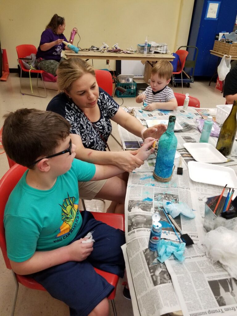 Artwork and artists from the August 2019 Beach Bottles session at Creating With Blind Abandon.