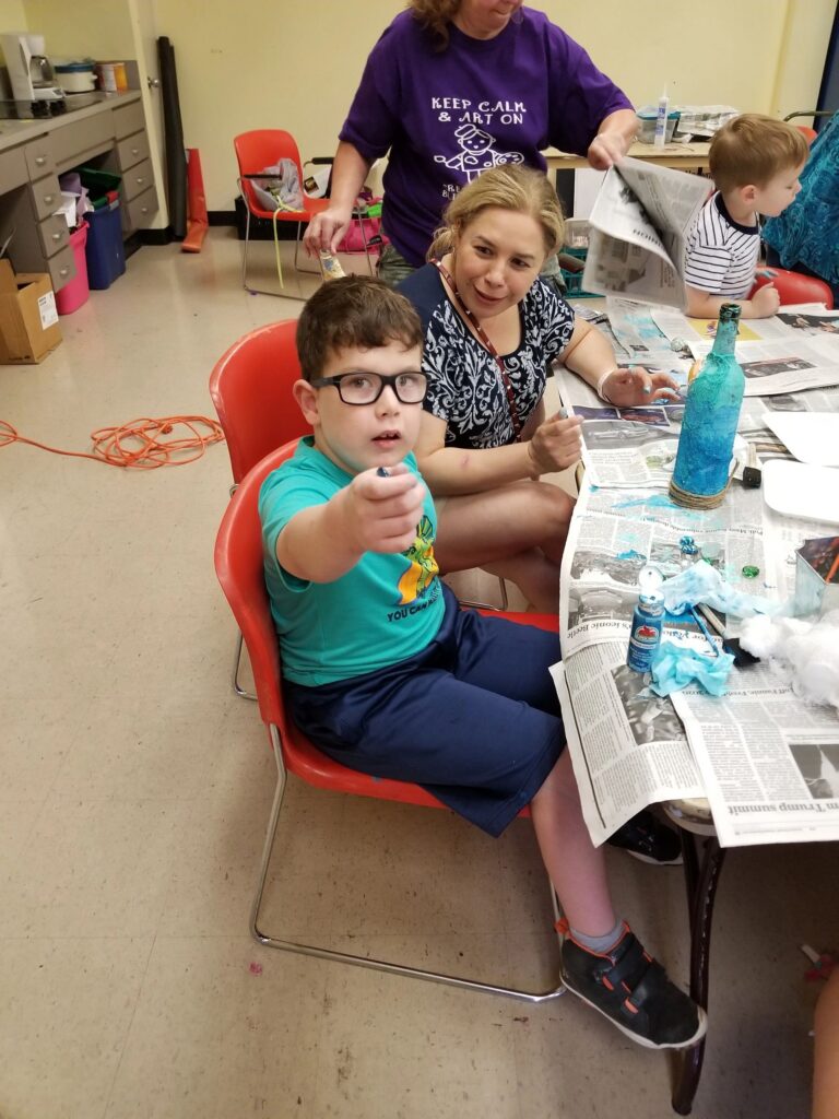 Artwork and artists from the August 2019 Beach Bottles session at Creating With Blind Abandon.