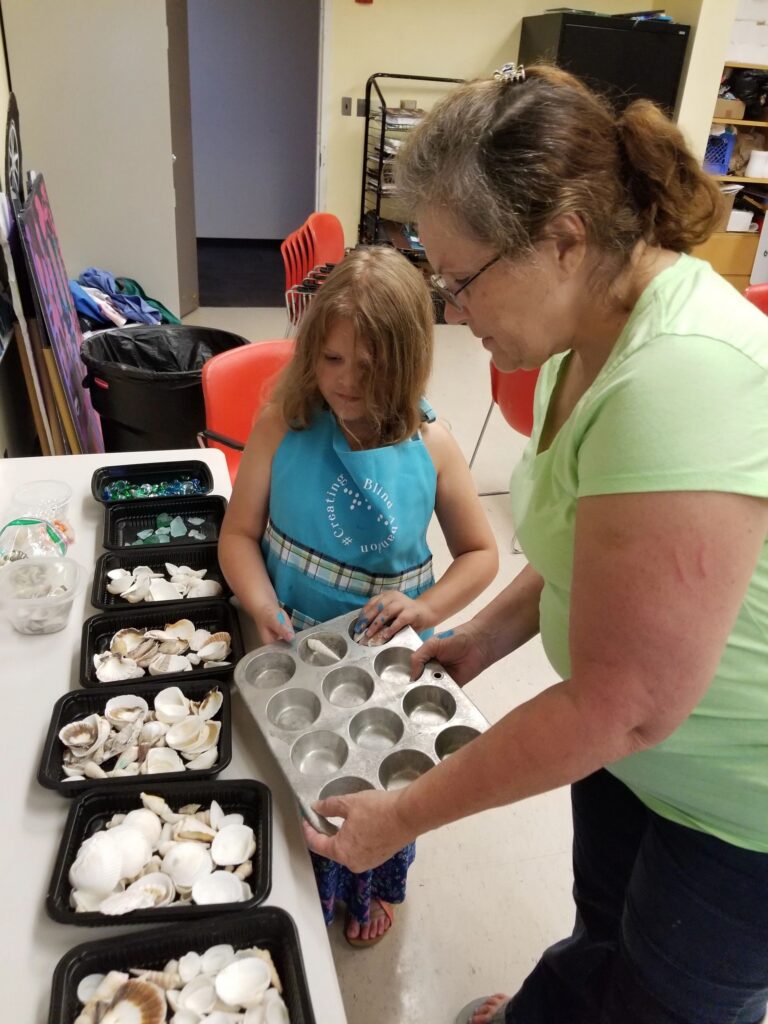 Artwork and artists from the August 2019 Beach Bottles session at Creating With Blind Abandon.