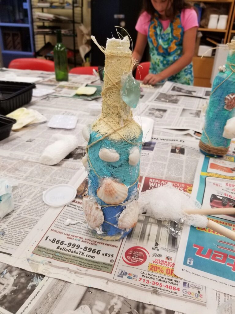 Artwork and artists from the August 2019 Beach Bottles session at Creating With Blind Abandon.
