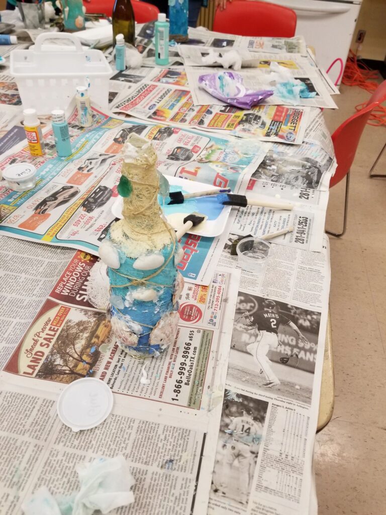 Artwork and artists from the August 2019 Beach Bottles session at Creating With Blind Abandon.