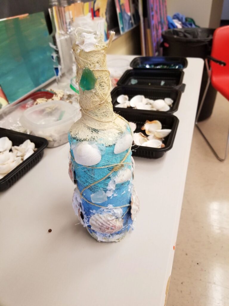 Artwork and artists from the August 2019 Beach Bottles session at Creating With Blind Abandon.