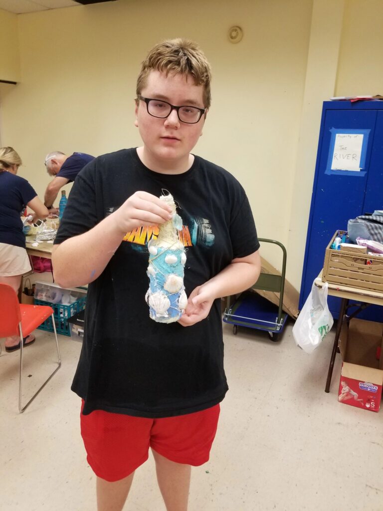 Artwork and artists from the August 2019 Beach Bottles session at Creating With Blind Abandon.