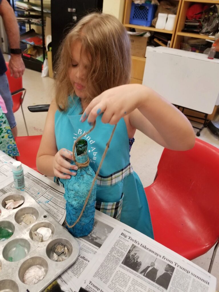 Artwork and artists from the August 2019 Beach Bottles session at Creating With Blind Abandon.