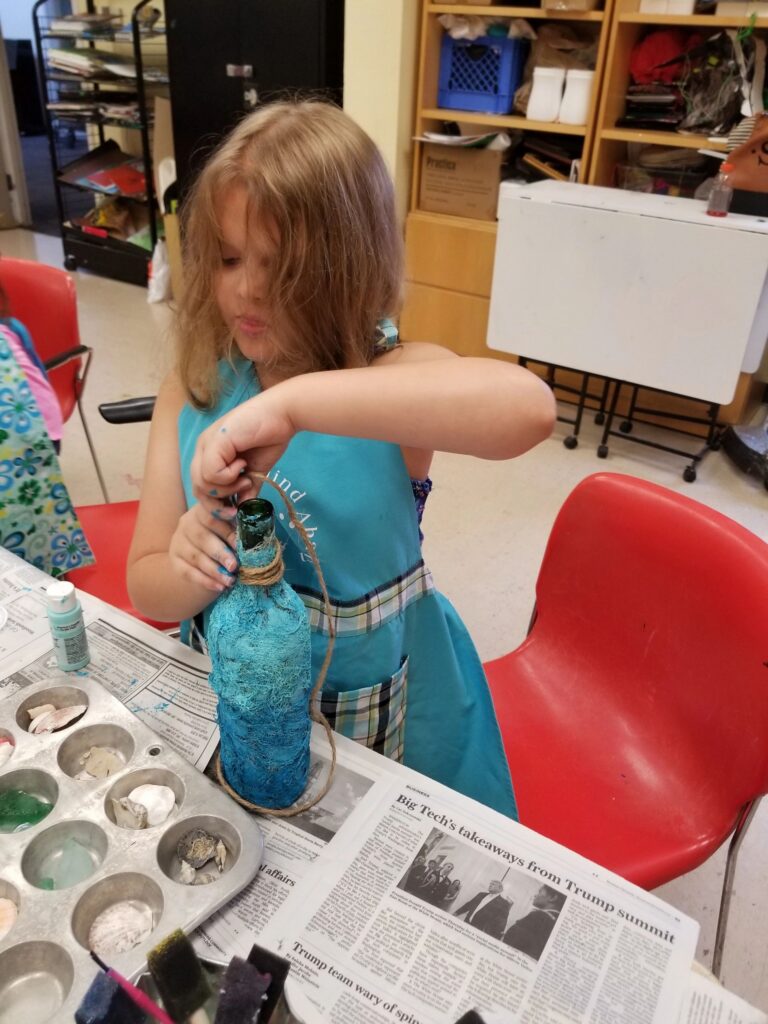 Artwork and artists from the August 2019 Beach Bottles session at Creating With Blind Abandon.