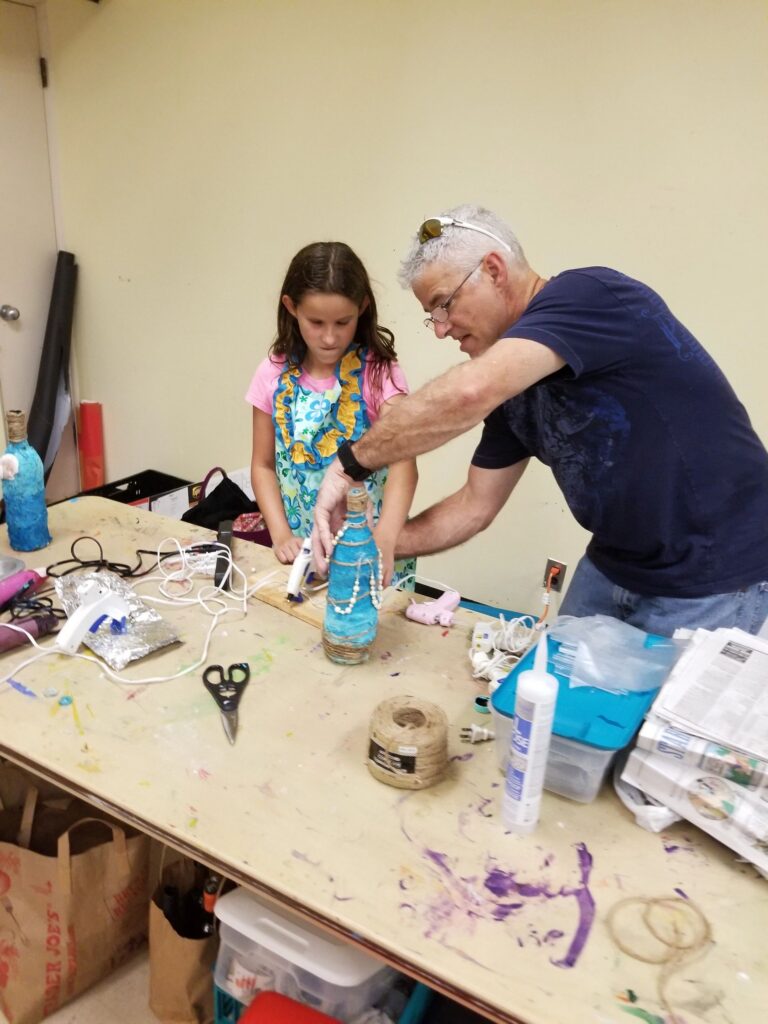 Artwork and artists from the August 2019 Beach Bottles session at Creating With Blind Abandon.