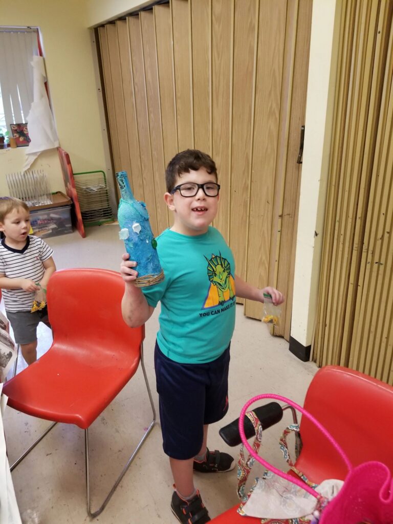 Artwork and artists from the August 2019 Beach Bottles session at Creating With Blind Abandon.