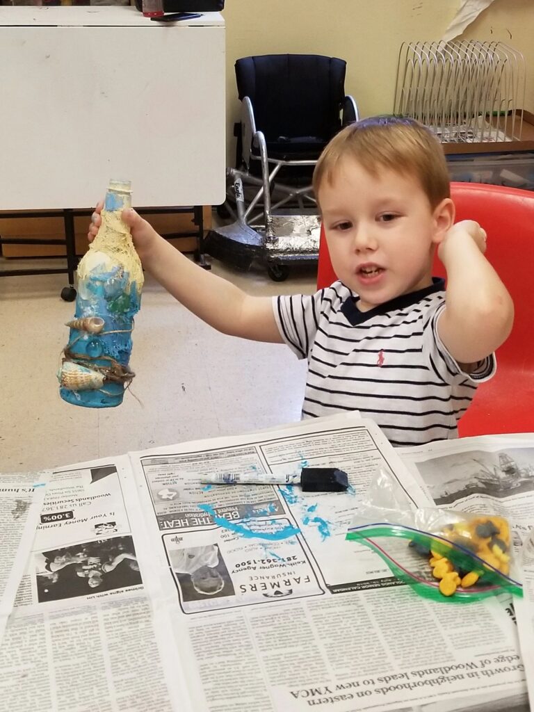 Artwork and artists from the August 2019 Beach Bottles session at Creating With Blind Abandon.