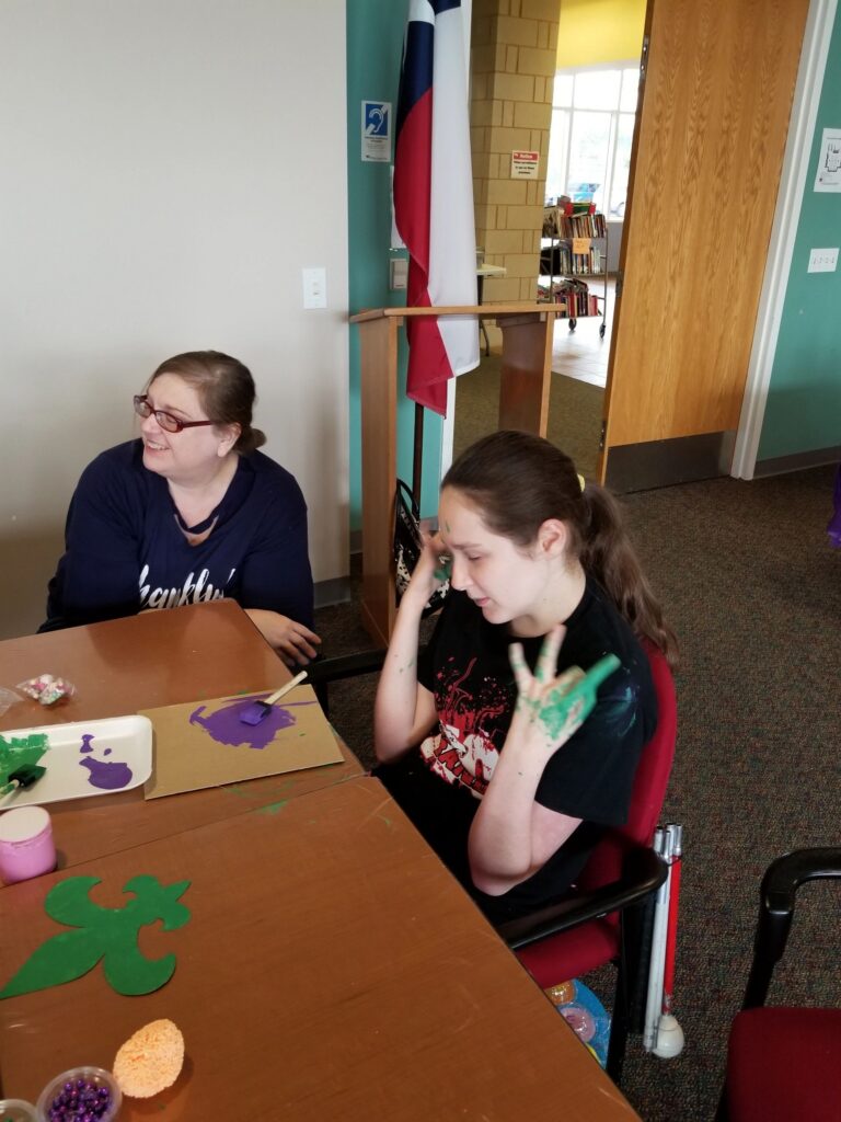 Artwork and artists from the February 2019 — Mardi Gras Fun session at Creating With Blind Abandon.