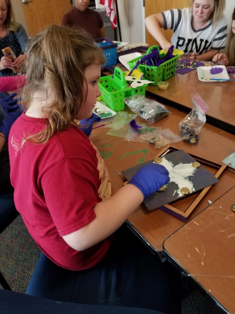 Artwork and artists from the February 2019 — Mardi Gras Fun session at Creating With Blind Abandon.