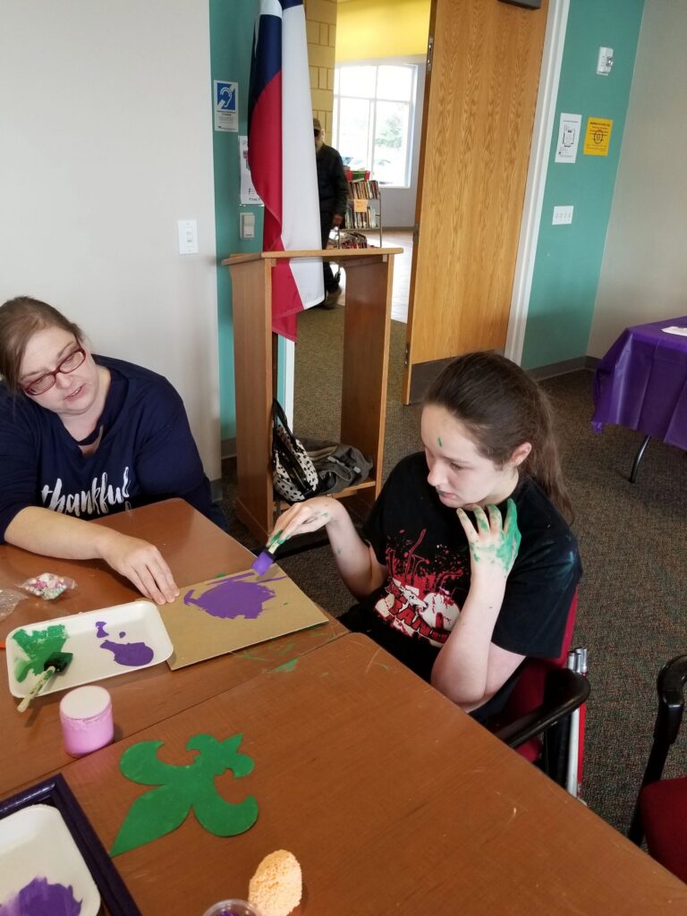 Artwork and artists from the February 2019 — Mardi Gras Fun session at Creating With Blind Abandon.