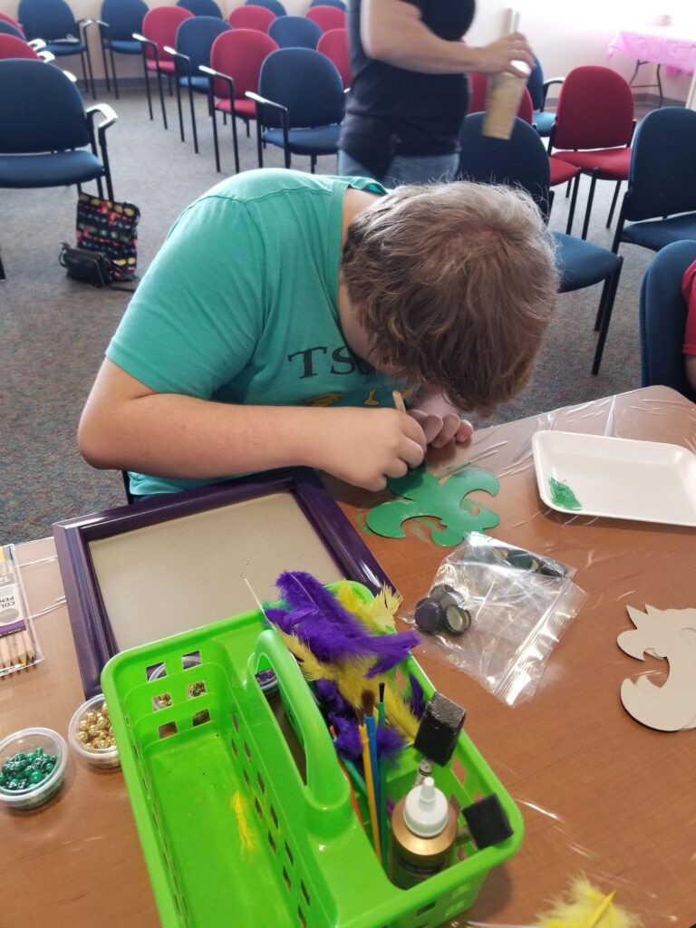 Artwork and artists from the February 2019 — Mardi Gras Fun session at Creating With Blind Abandon.