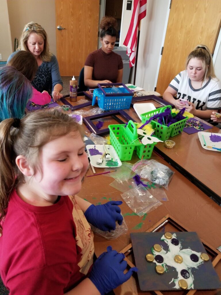Artwork and artists from the February 2019 — Mardi Gras Fun session at Creating With Blind Abandon.