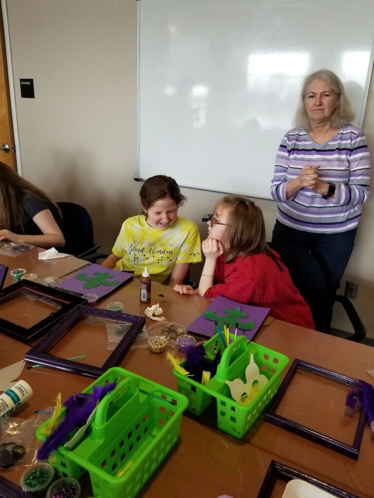 Artwork and artists from the February 2019 — Mardi Gras Fun session at Creating With Blind Abandon.