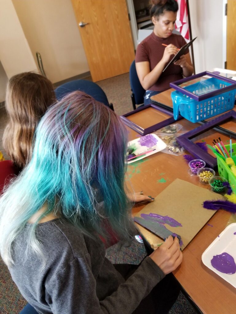 Artwork and artists from the February 2019 — Mardi Gras Fun session at Creating With Blind Abandon.