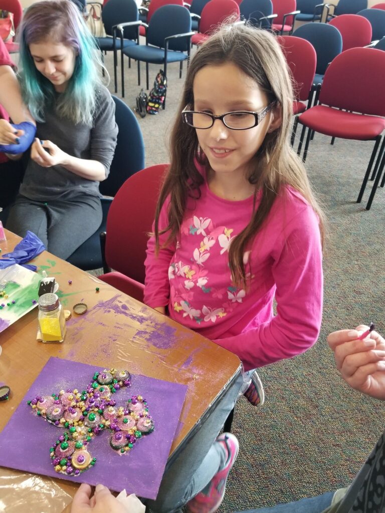 Artwork and artists from the February 2019 — Mardi Gras Fun session at Creating With Blind Abandon.