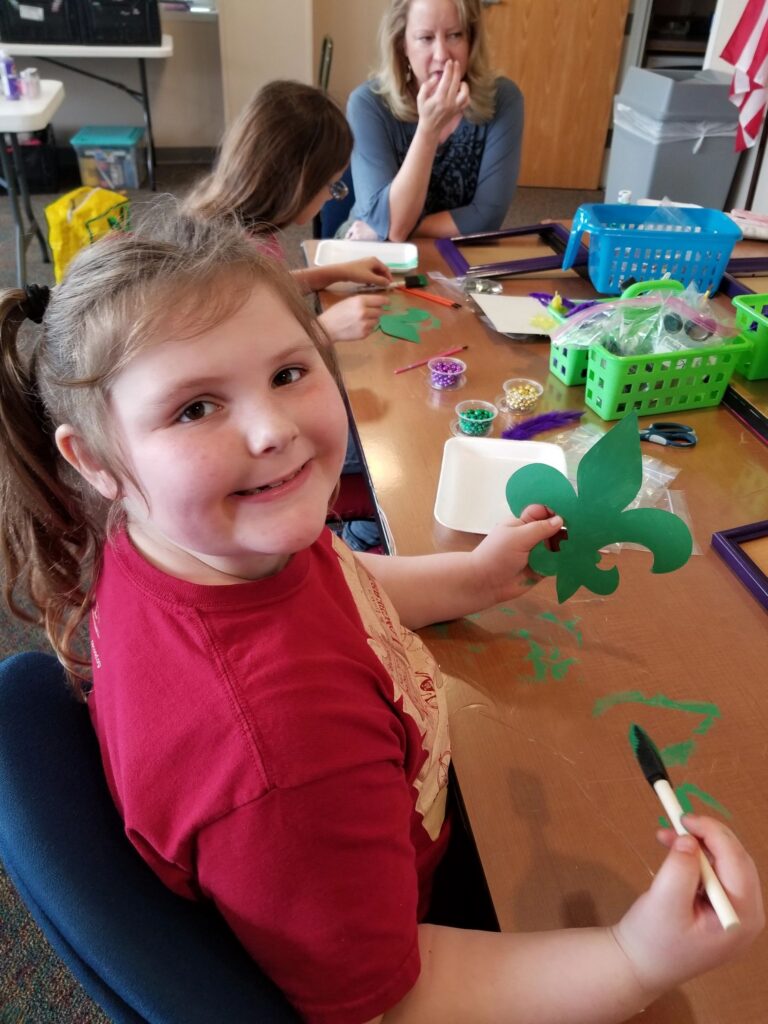 Artwork and artists from the February 2019 — Mardi Gras Fun session at Creating With Blind Abandon.