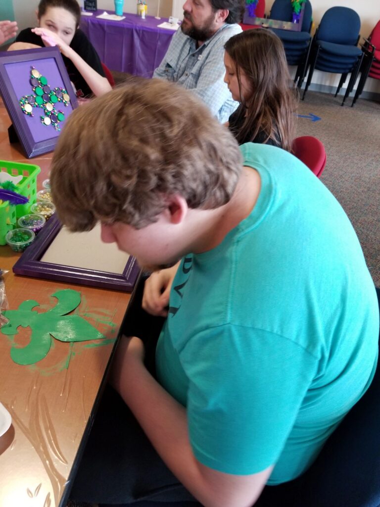 Artwork and artists from the February 2019 — Mardi Gras Fun session at Creating With Blind Abandon.