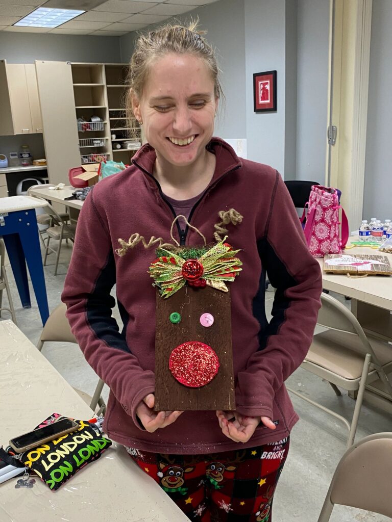 Artwork and artists from the Dec'23 — Adults Rudolph session at Creating With Blind Abandon.