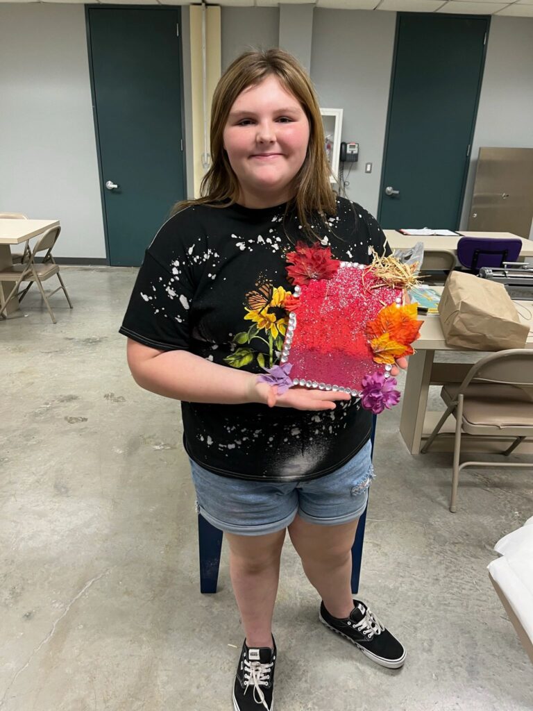 Artwork and artists from the Oct '23 — Kids - Fall Canvas Art session at Creating With Blind Abandon.