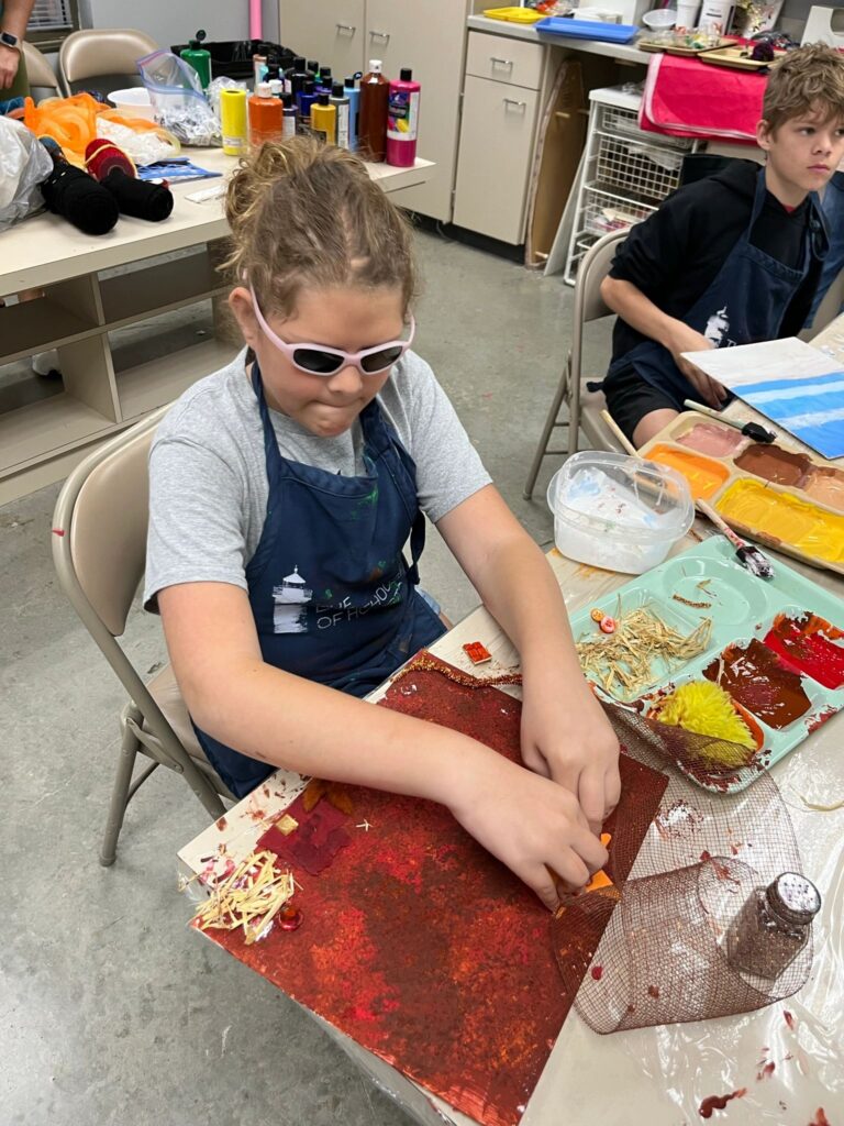 Artwork and artists from the Oct '23 — Kids - Fall Canvas Art session at Creating With Blind Abandon.