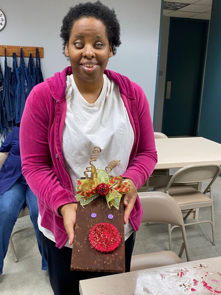 Artwork and artists from the Dec'23 — Adults Rudolph session at Creating With Blind Abandon.