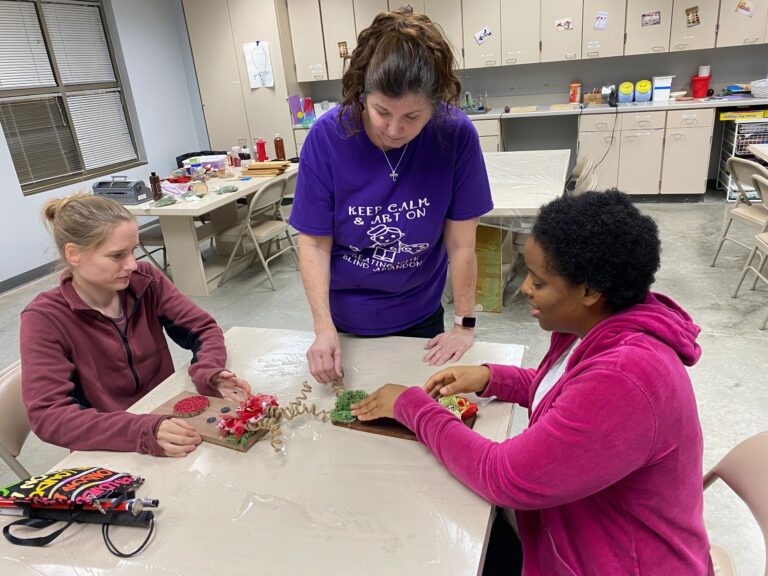 Artwork and artists from the Dec'23 — Adults Rudolph session at Creating With Blind Abandon.