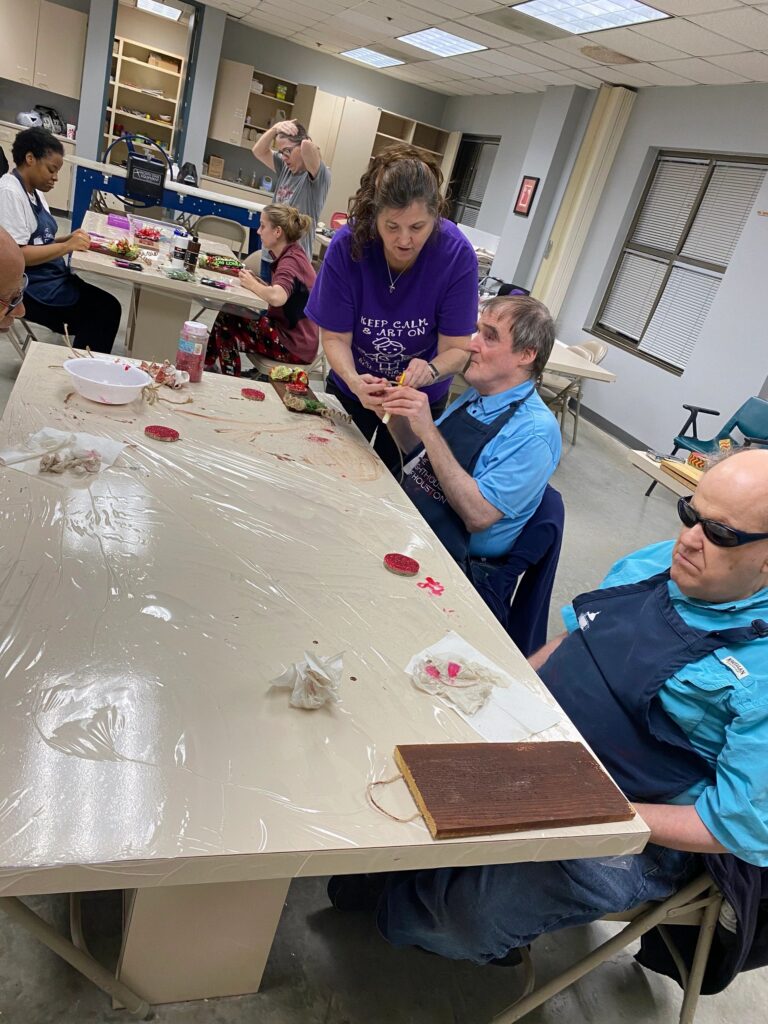 Artwork and artists from the Dec'23 — Adults Rudolph session at Creating With Blind Abandon.