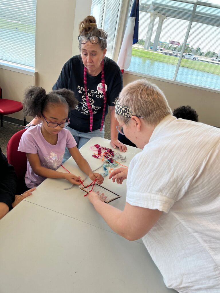 Artwork and artists from the March 2023 Weaving with guest artist, Tori Christenson session at Creating With Blind Abandon.