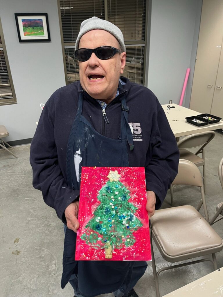 Artwork and artists from the Nov '23 — Adults - Christmas Trees session at Creating With Blind Abandon.