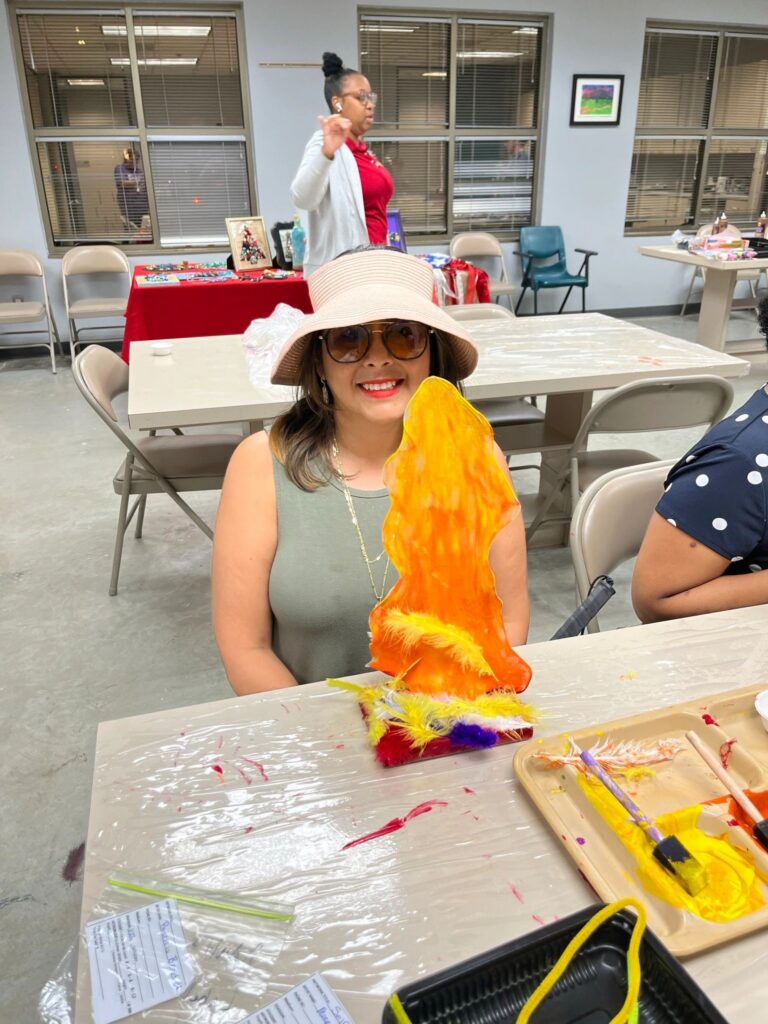 Artwork and artists from the September 2023 Adult Sculptures session at Creating With Blind Abandon.