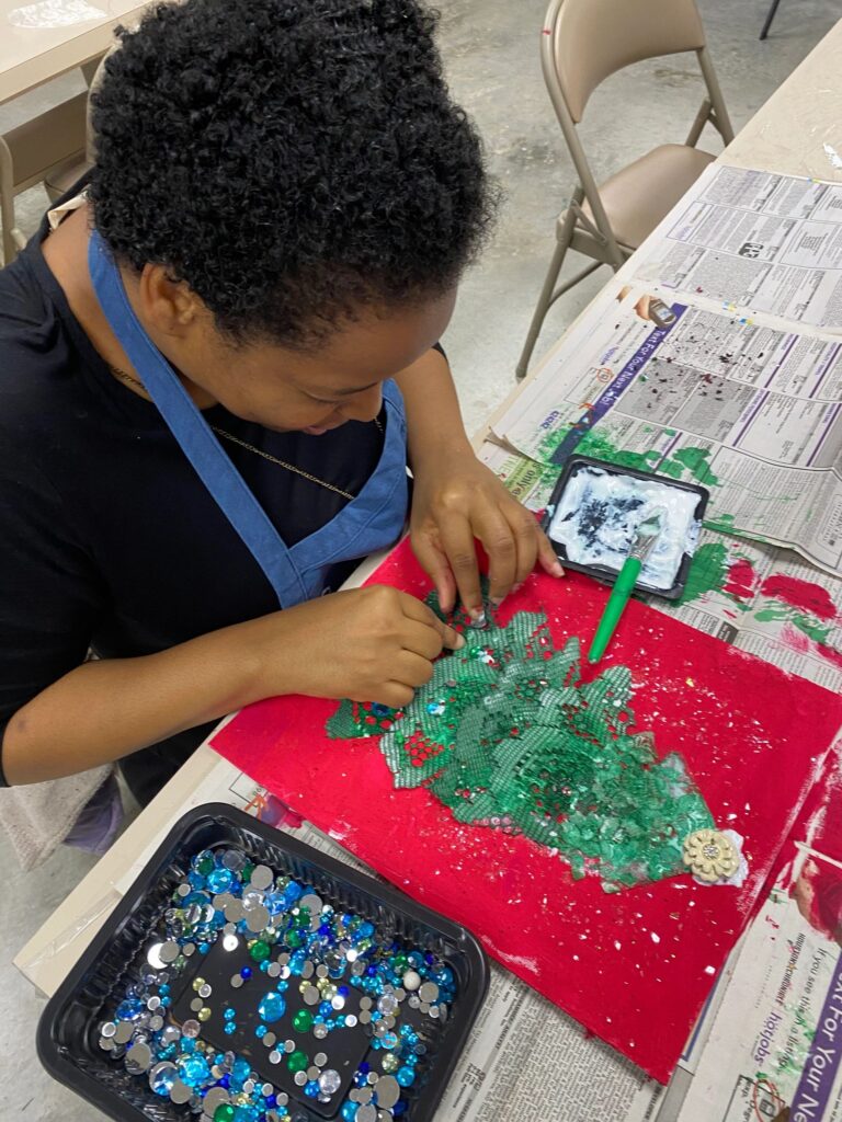 Artwork and artists from the Nov '23 — Adults - Christmas Trees session at Creating With Blind Abandon.