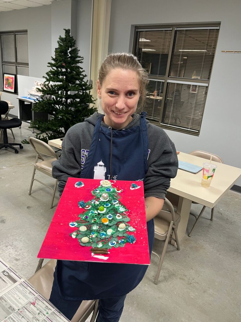Artwork and artists from the Nov '23 — Adults - Christmas Trees session at Creating With Blind Abandon.